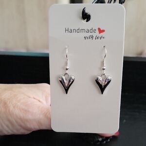 Elegant Silver and Black Heart Earrings
